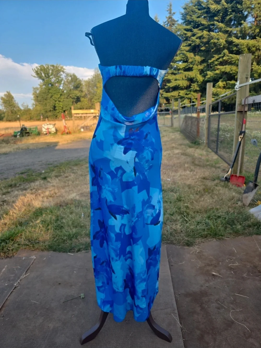 Blue Floral Strapless Maxi Dress
